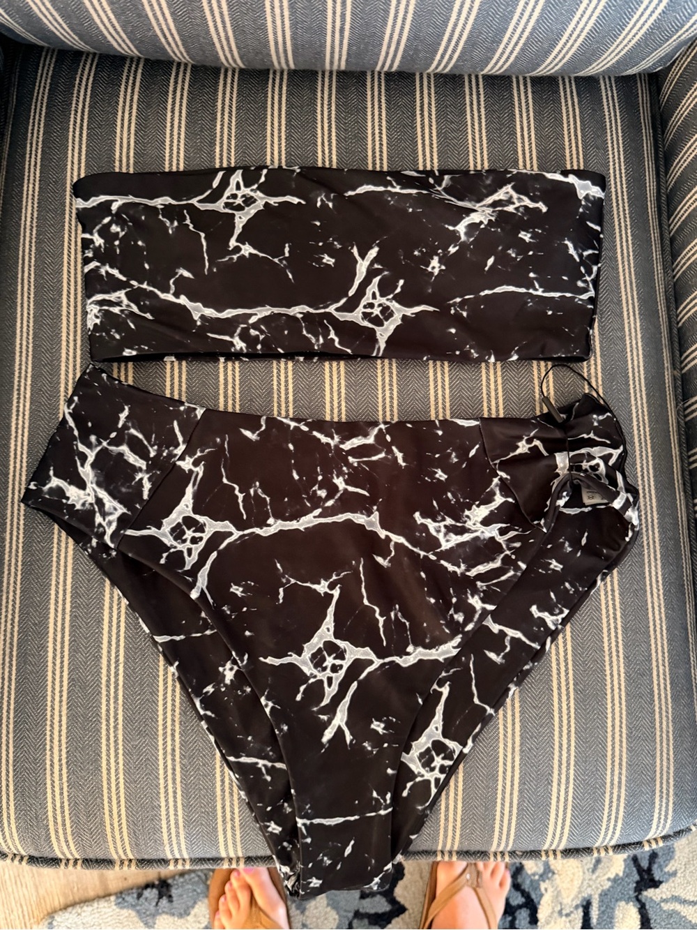 Zaful Black & White Marble Bandeau Bikini Set
